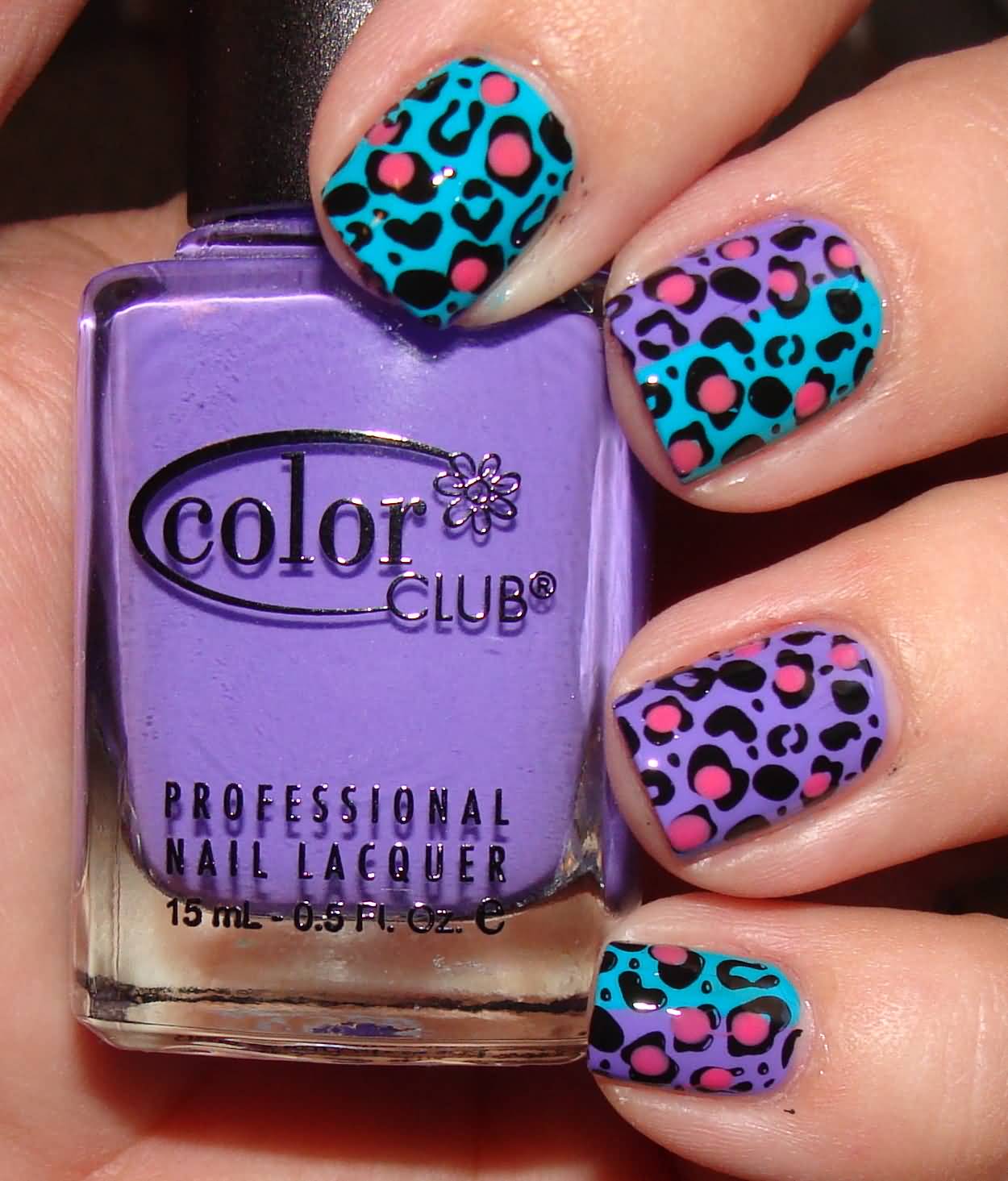 Purple And Blue Leopard Print Nail Art