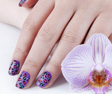 Purple And Blue Leopard Print Nail Design Idea For Girls