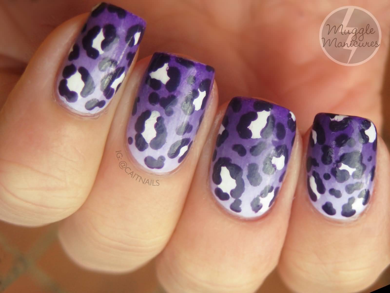 Purple And White Leopard Print Nail Art