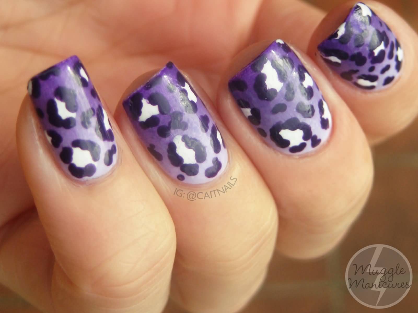 Purple And White Leopard Print Nail Design Ideas