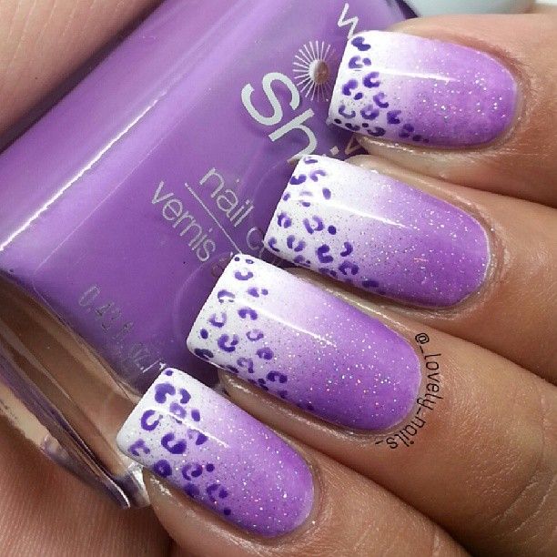 Purple And White Ombre Nails With Leopard Print Nail Art