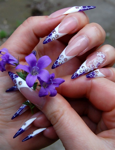 Purple And White Stiletto Acrylic Nail Art