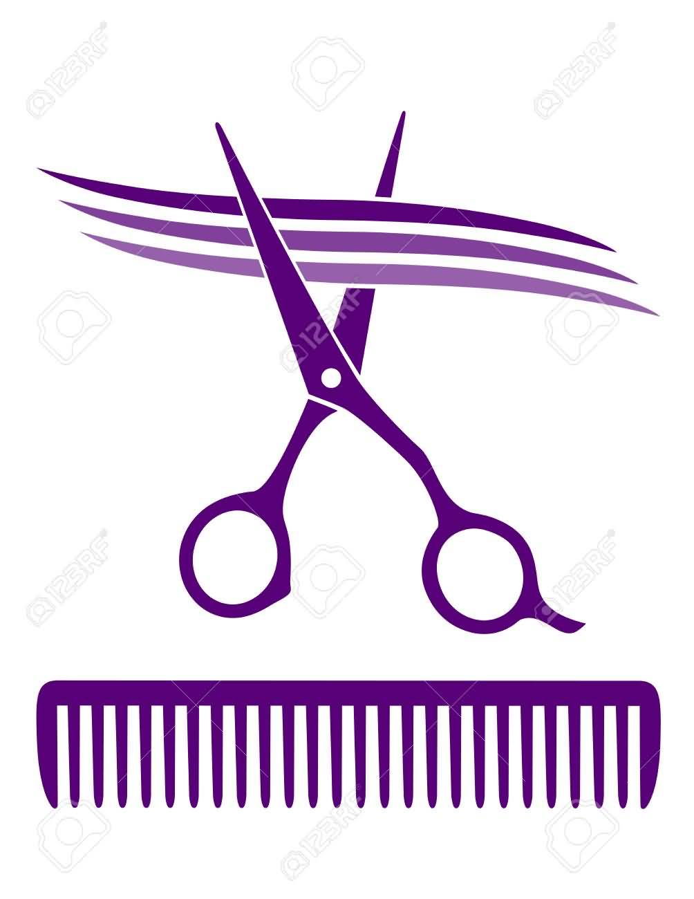 Purple Color Comb With Scissor Tattoo Design