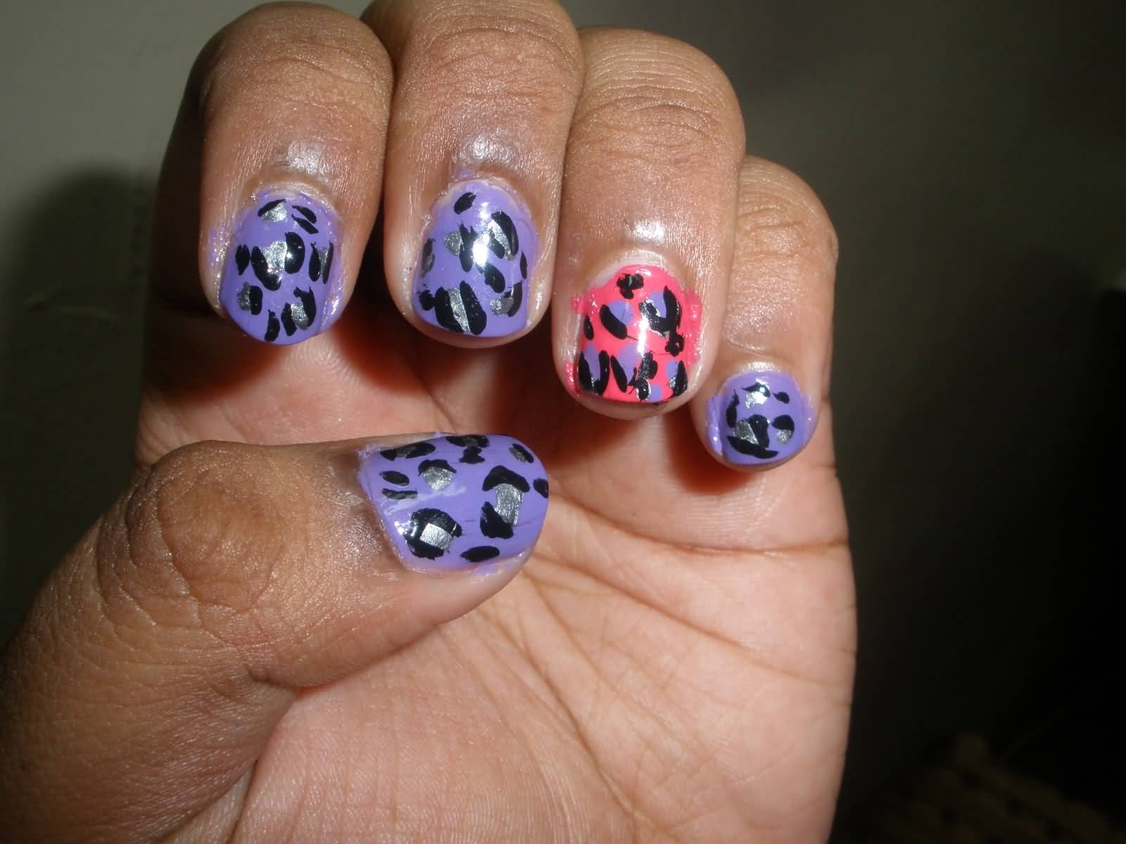 Purple Leopard Print Nail Art For Short Nails