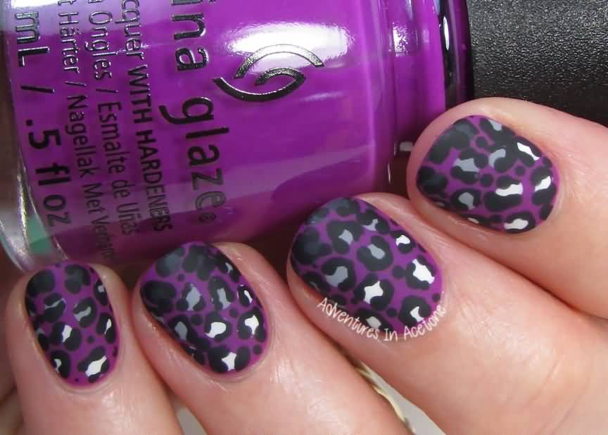 Purple Matte Leopard Print Nail Art Design