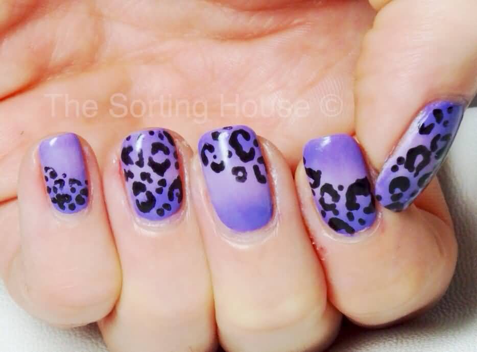 Purple Ombre Leopard Print Nail Art Design