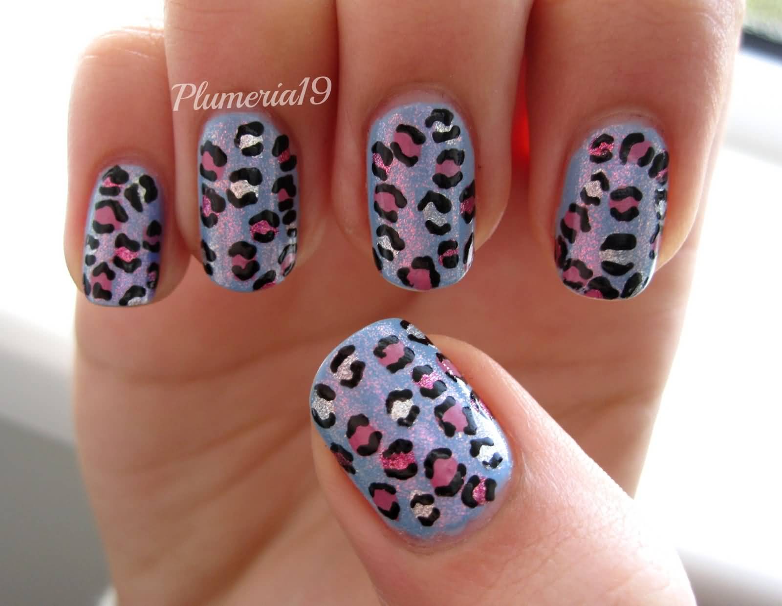 Purple Pink And Silver Leopard Print Nail Art
