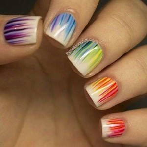 Rainbow Color Stripes Acrylic Nail Art
