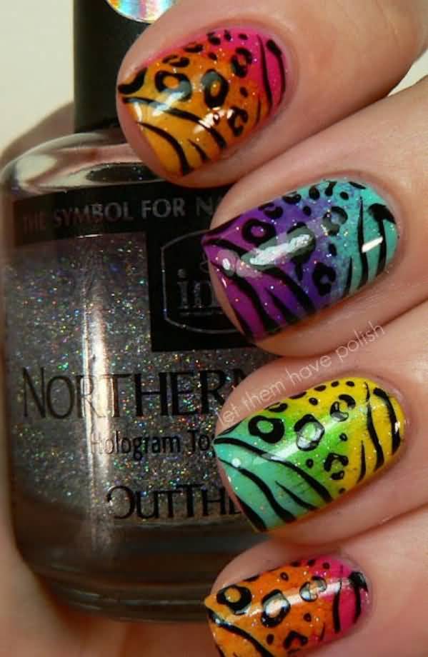 Rainbow Leopard Print Nail Art Design