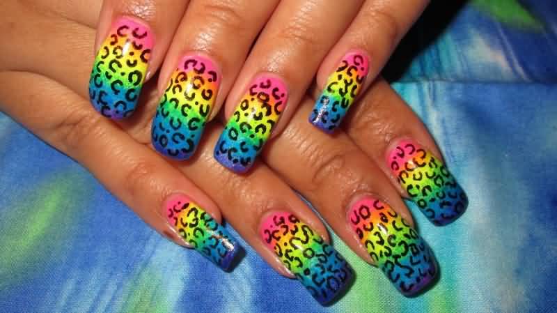 Rainbow Leopard Print Nail Art