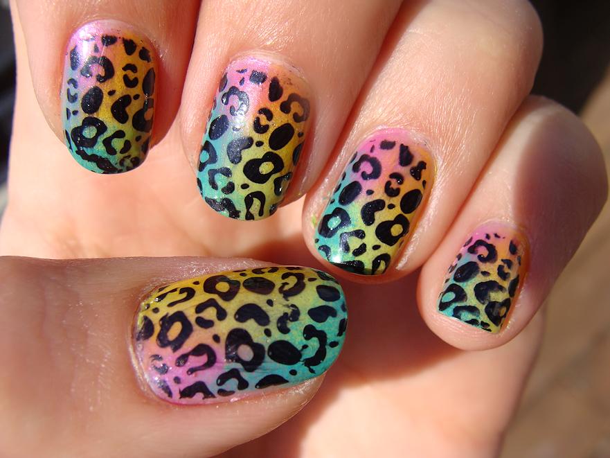 Rainbow Leopard Print Nail Design