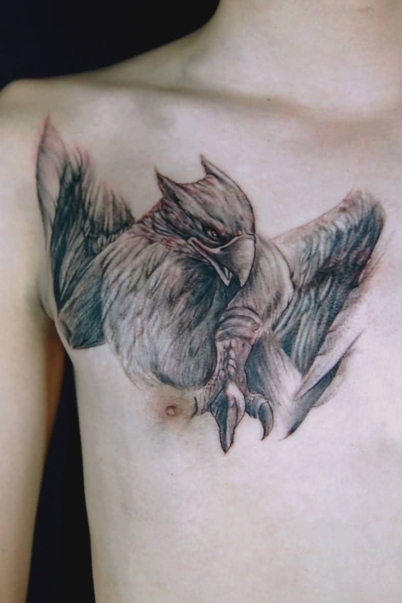 Realistic Griffin Tattoo On Right Side Of Chest