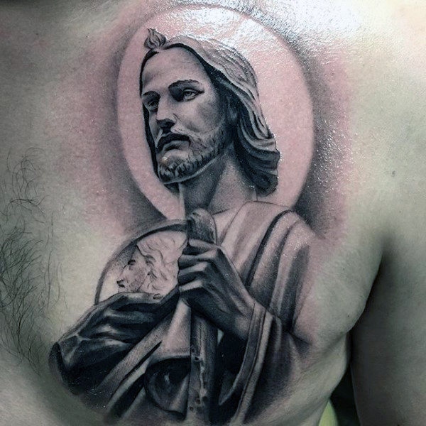 Realistic Jesus Christianity Tattoo On Man Chest