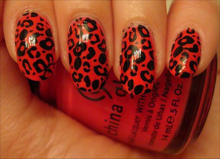Red And Black Leopard Print Nail Art
