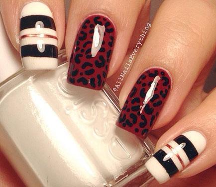 Red And Black Leopard Print Nail Design Idea