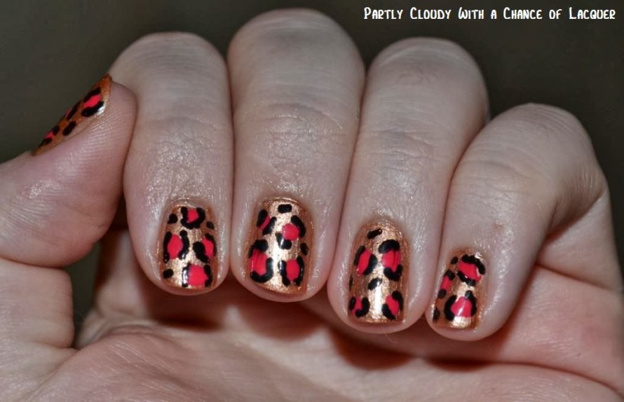 Red And Gold Leopard Print Nail Art