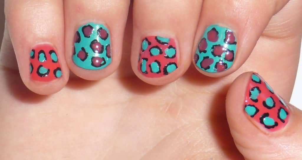 Red And Pink Leopard Print Nail Art