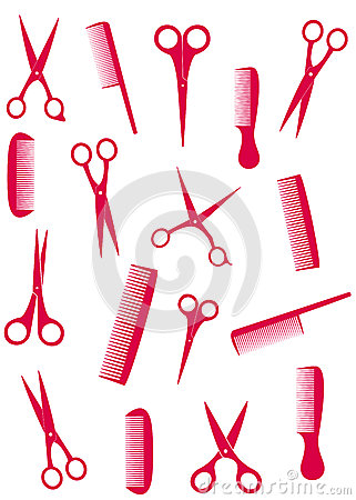 Red Scissors With Red Comb Tattoos Design