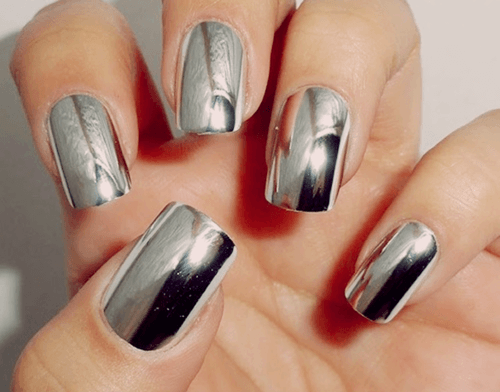 Silver And Black Metallic Nail Art Design