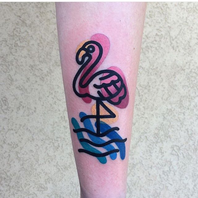 Small Amazingly Designed Flamingo Tattoo On Forearm