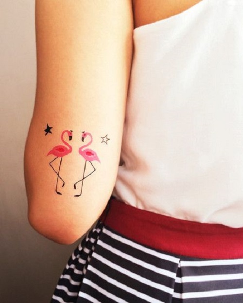 Small Flamingos With Stars Tattoo On Half Sleeve