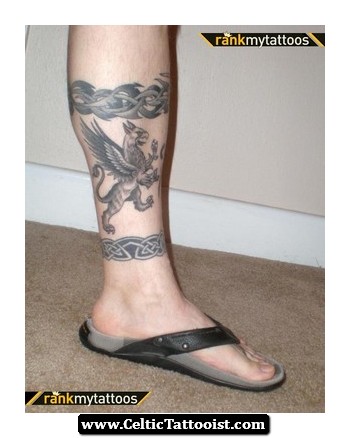 Small Griffin With Celtic Design Tattoo On Leg