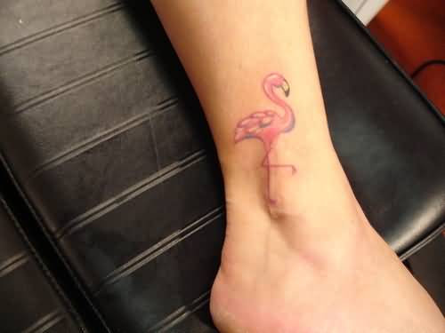 Small Nice Flamingo Tattoo On Ankle