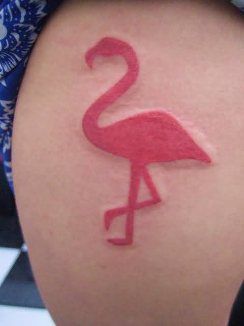 Small Red Colored Flamingo Tattoo