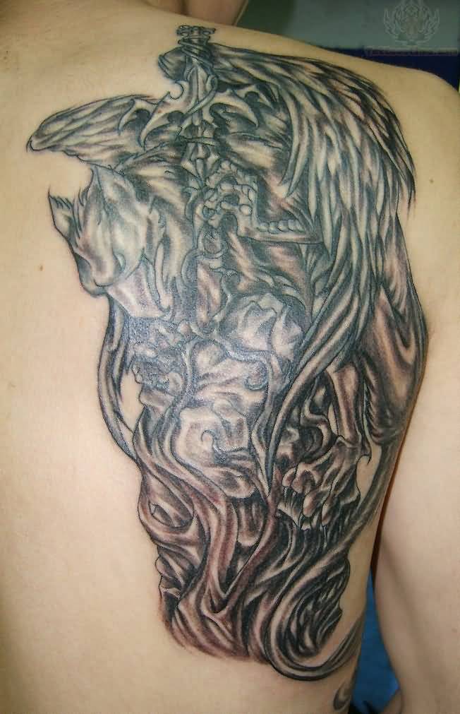 Soul Griffin Tattoo On Back Shoulder For Men