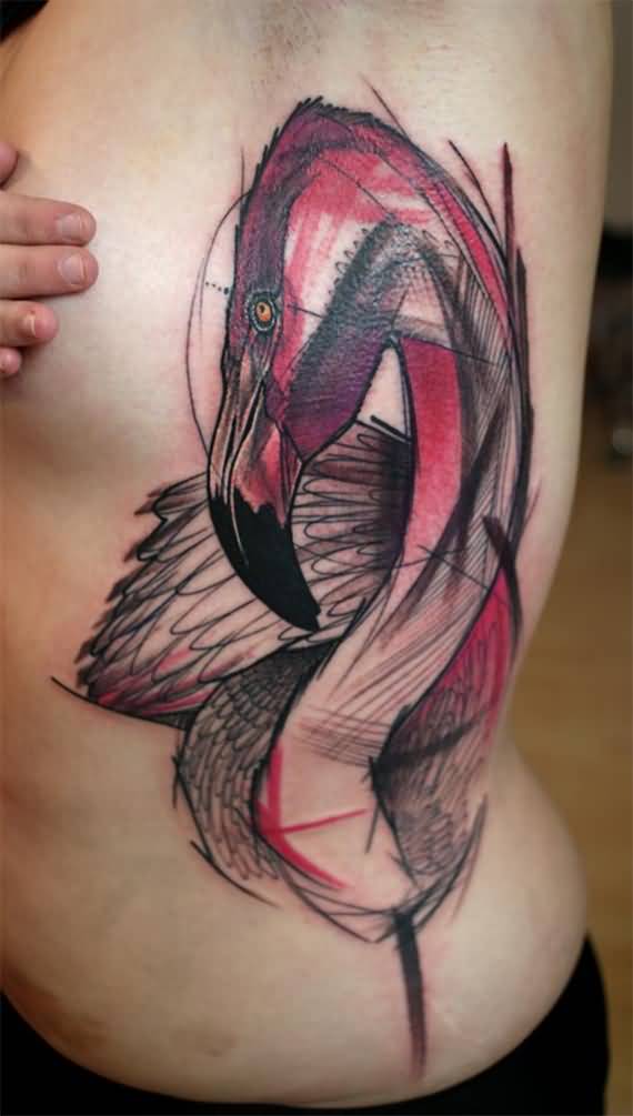 Superb Flamingo Tattoo On Back