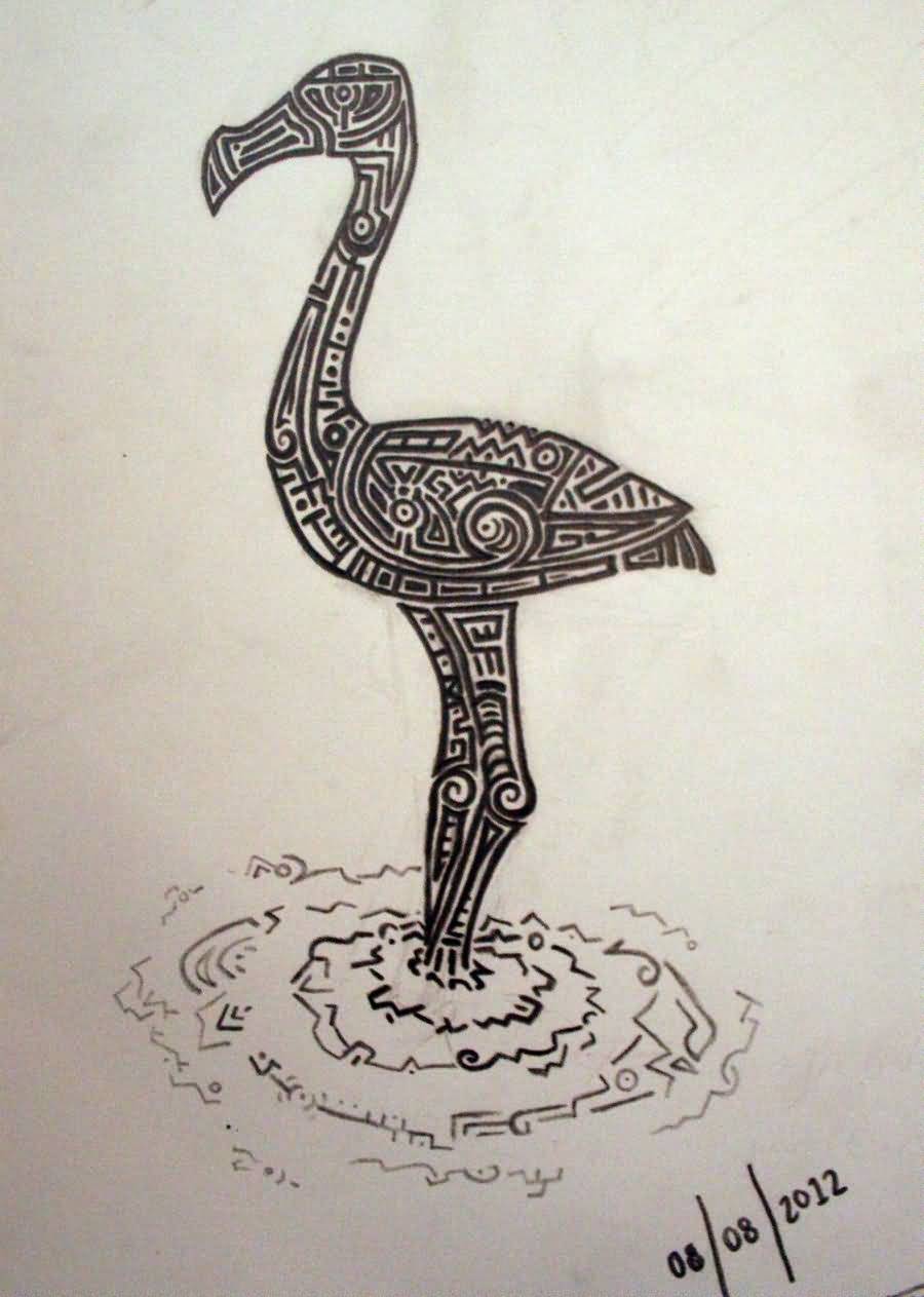 Superb Tribal Flamingo Tattoo Design
