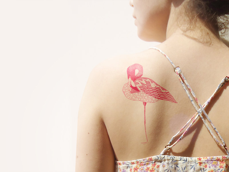 Superbly Designed Flamingo Tattoo On Left Side Of Back