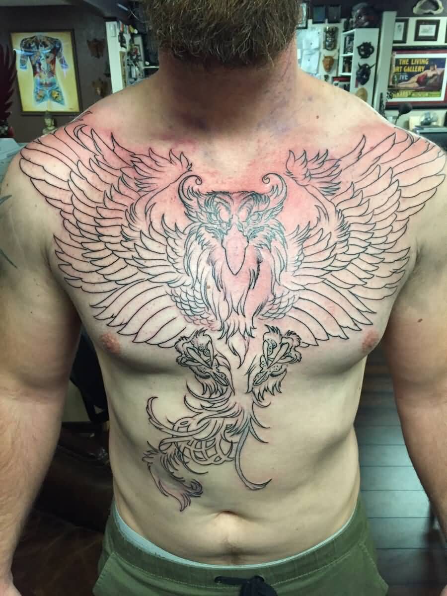 Superbly Designed Griffin Tattoo On Chest And Stomach