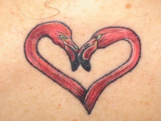 Sweet Heart Made Of Two Flamingos Head Tattoo