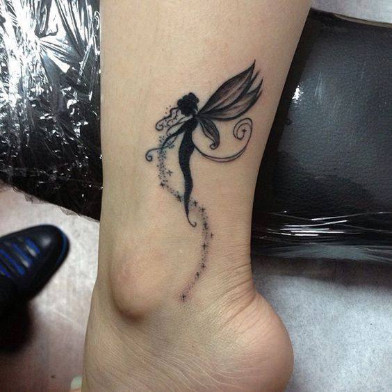 Tinkerbell Silhouette Tattoo On Leg