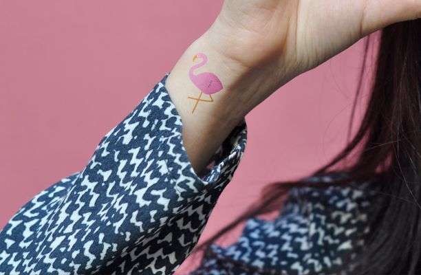 Tiny Flamingo Temporary Tattoo On Wrist For Girl