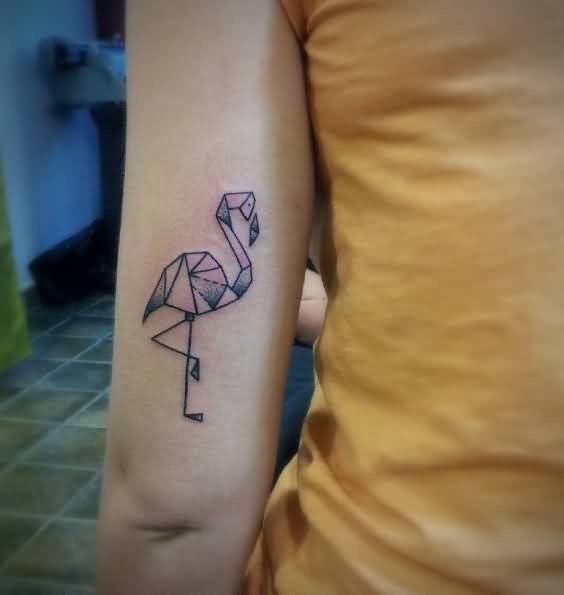 Tiny Geometric Flamingo Tattoo On Half Sleeve