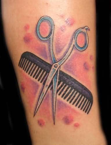 Traditional Comb And Scissor Tattoo On Forearm