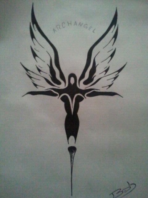 Tribal Archangel Tattoo Design by Ninjab0b