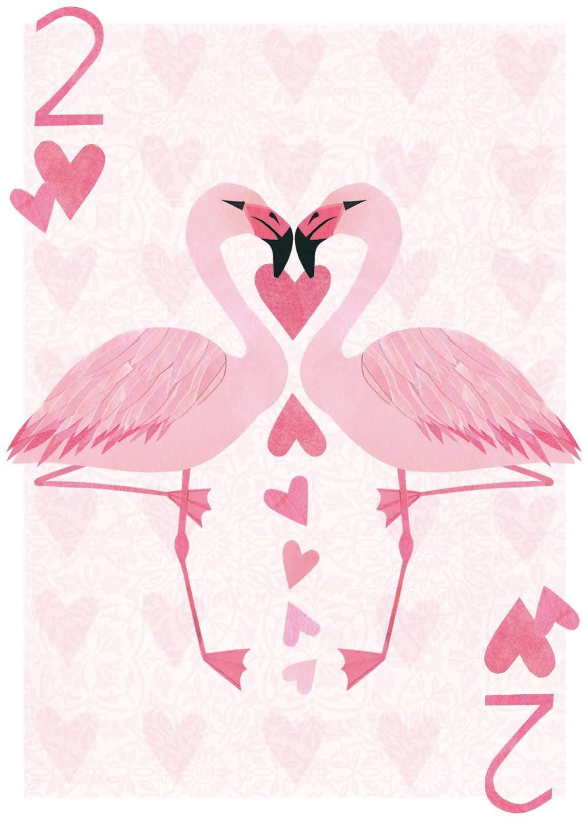 Two Light Pink Flamingos Making Heart Tattoo Design