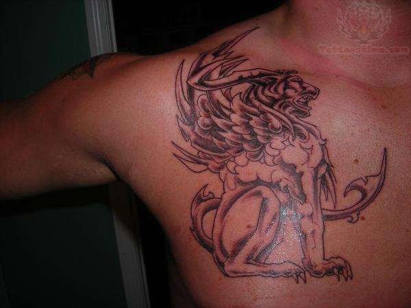 Unique Griffin Tattoo On Right Side Of Chest