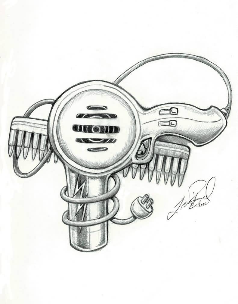 Very Nice Blow Dryer With Comb Tattoo Design By LeelaB