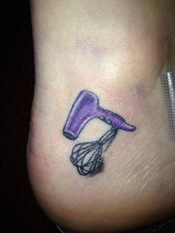 Very Small Purple Blow Dryer Tattoo On Ankle