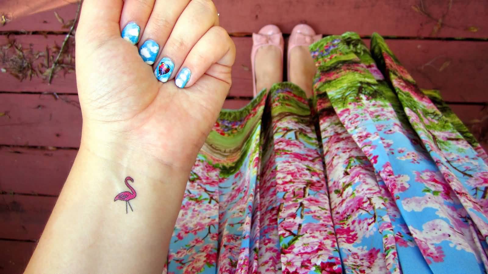 Very Tiny Flamingo Tattoo On Wrist