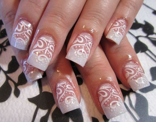 White Acrylic Lace Nail Art Design
