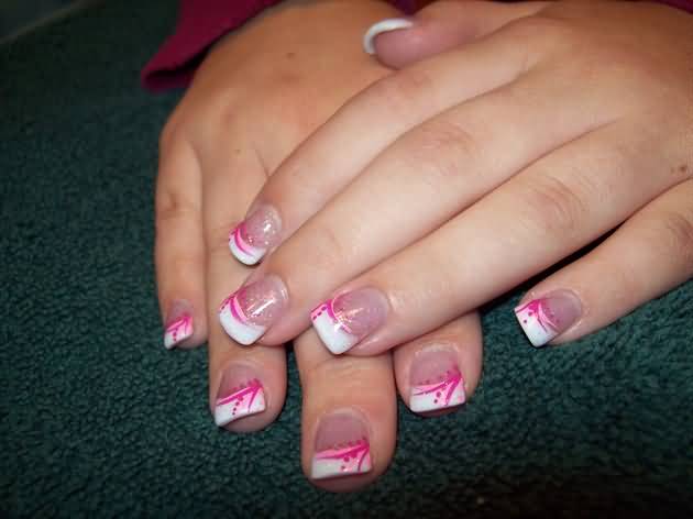 White And Pink Acrylic Nail Art
