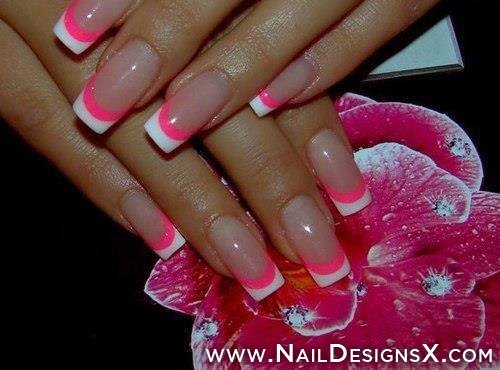 White And Pink French Tip Acrylic Nail Art