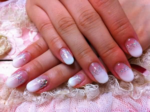 White And Pink Glitter Acrylic Nail Art