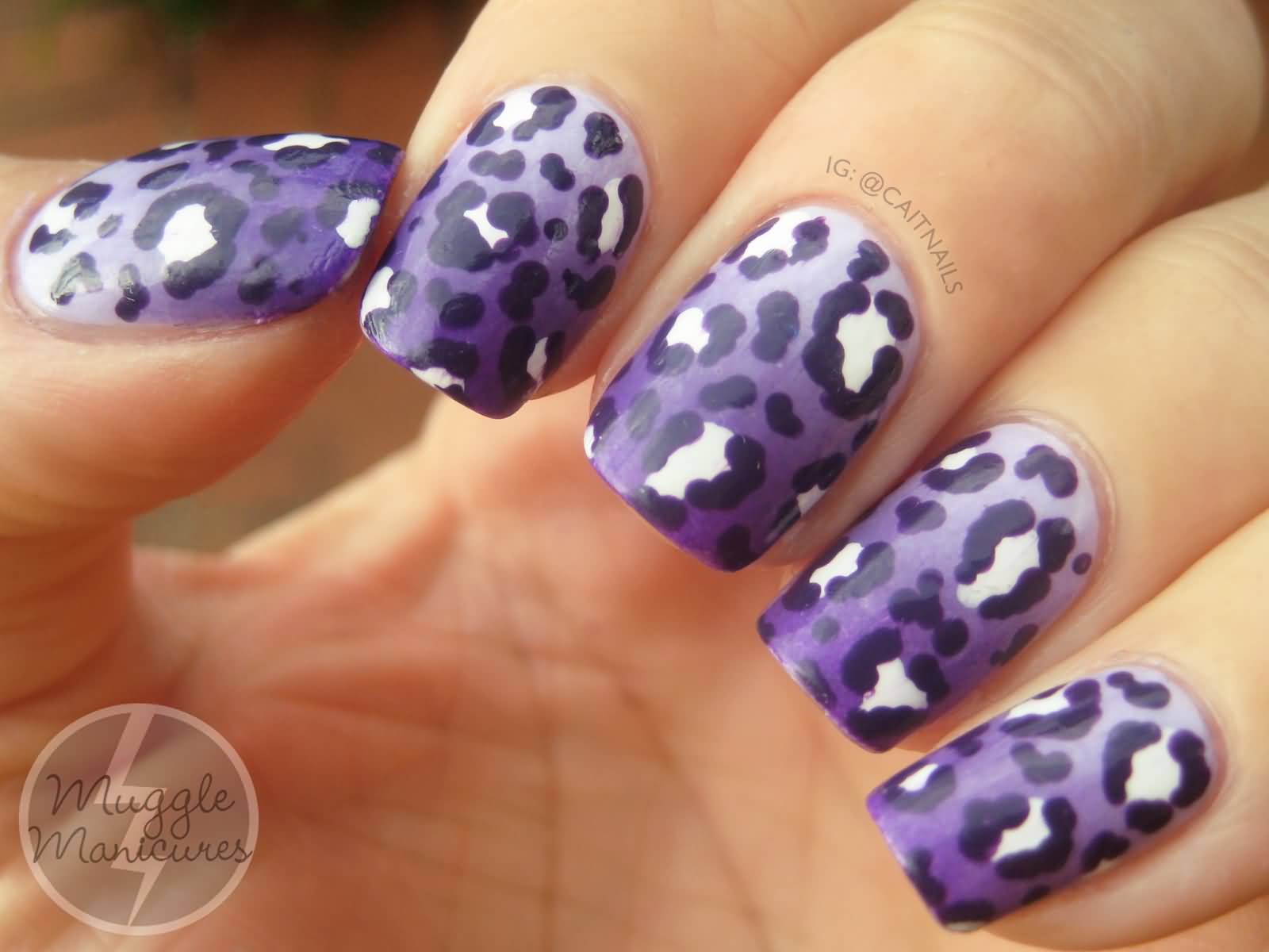 White And Purple Ombre Leopard Print Nail Art