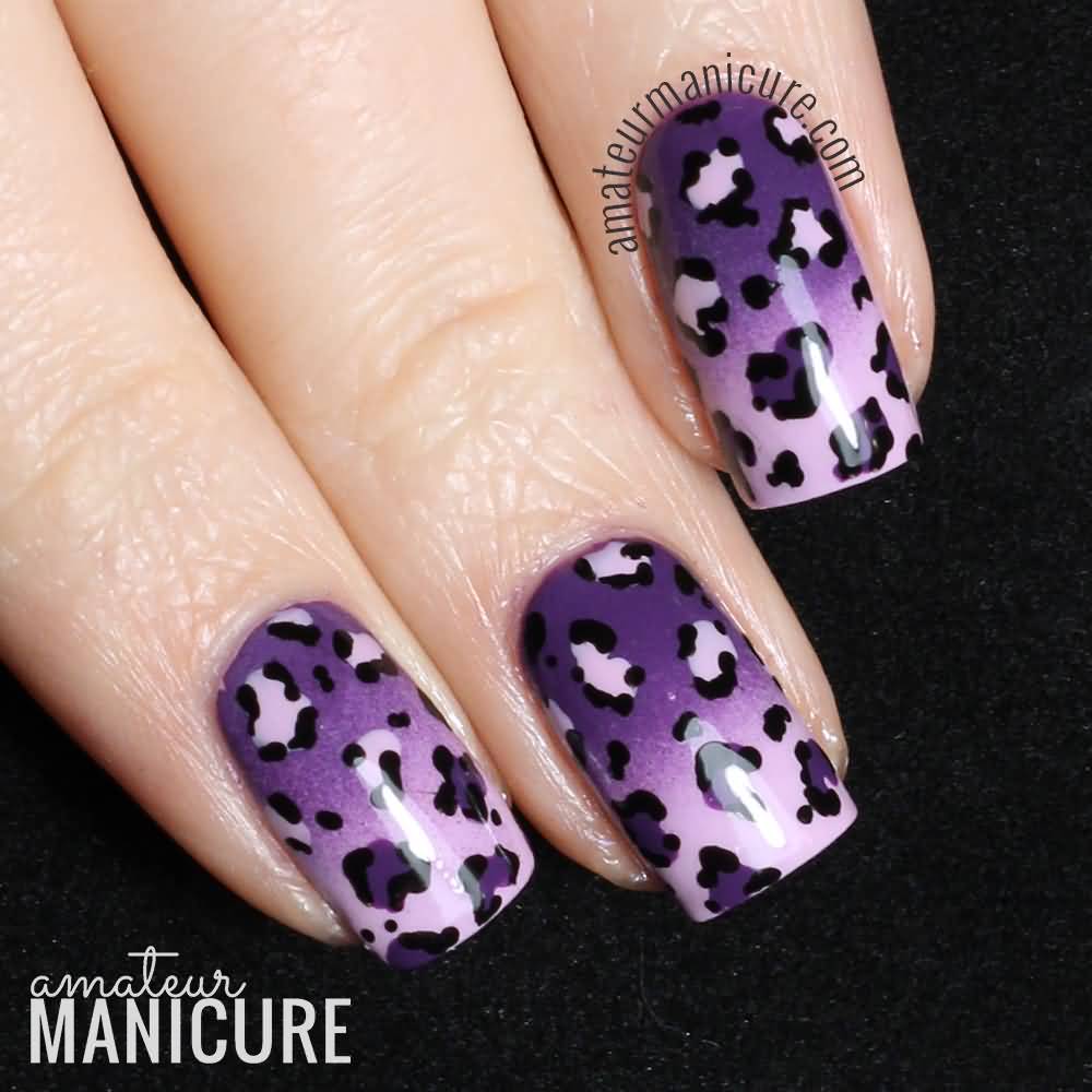 White And Purple Ombre Leopard Print Nail Design